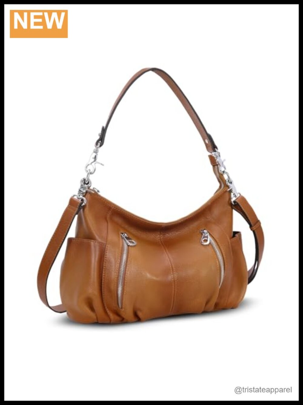 Pebble Grain Leather Hobo Shoulder Crossbody Bag Multi Pocket